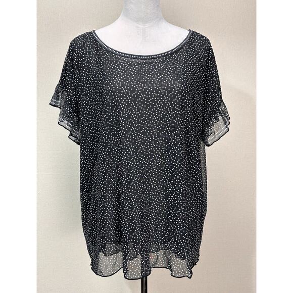 Max Studio Peasant Blouse Women's 1X Black W/ Gray Lightweight Spring - Picture 1 of 13